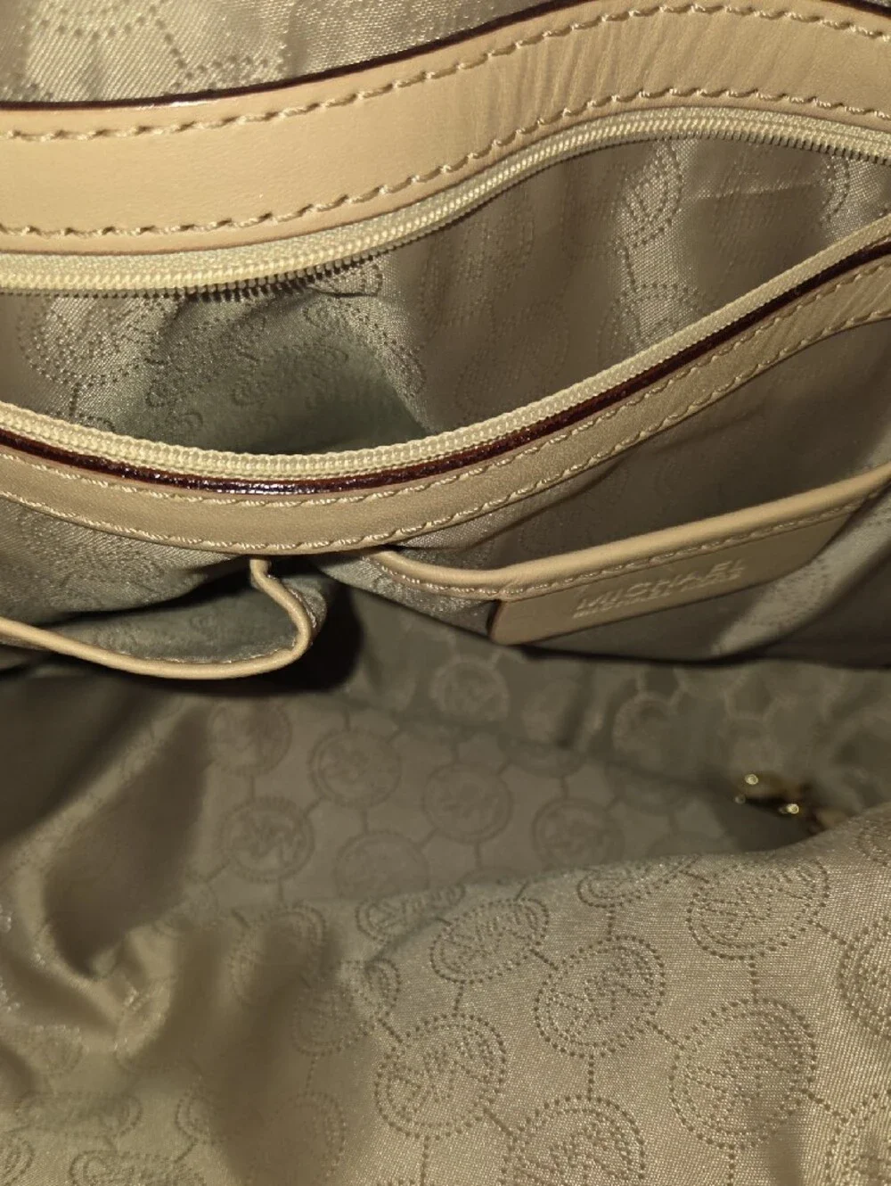 Michael Kors White and Beige MK Logo Tote with Gold Hardware